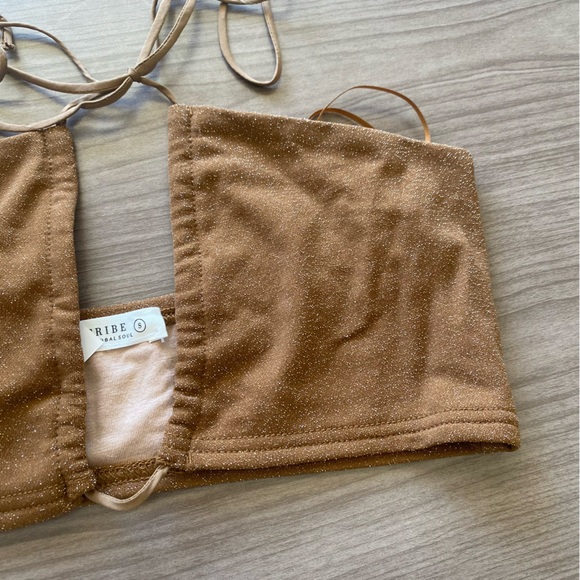 NWT 12th Tribe St. Barths Shimmer Gold Bandeau Top - Picture 4 of 6
